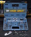 39-Piece Metric Tap and Die Set For Diyers M3 To M12 Thread Tapping and Threading Kit With Wrench and Pitch Gauge open case view