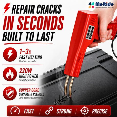 Powerful 220W Plastic Welder Kit For Car Bumper Repair 2 In 1 Hot Stapler and Plastic Welding Gun in use on cracked plastic