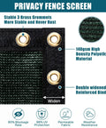 Close-up of heavy duty 170GSM HDPE dark green privacy fence screen, 140gsm fabric with brass grommets and reinforced binding.