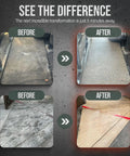 Before and after images showing heavy duty degreaser cleaner action on concrete driveways, showcasing transformation.