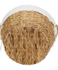 Bottom view of Round Wicker Laundry Basket With Easy Carry Handles, Water Hyacinth Construction, Removable Polyester Liner