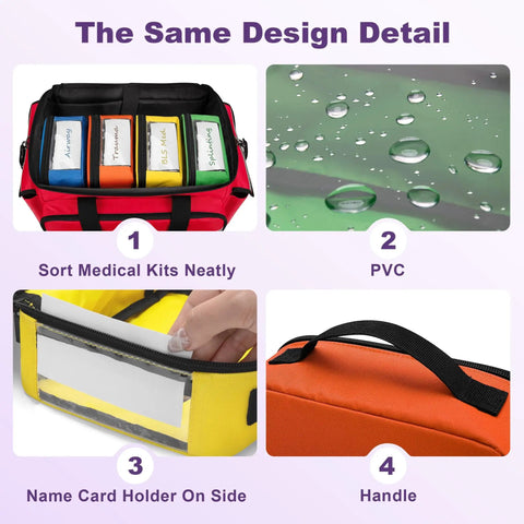Four Pack Color Coded Clear Zip Pouches For First Aid Kit Organization See Through Medical Storage Bags with labels and waterproof design