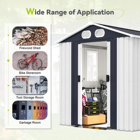 Heavy Duty 8x6 Ft Outdoor Metal Storage Shed With Reinforced Frame Lockable Doors Air Vents Weatherproof Built To Last