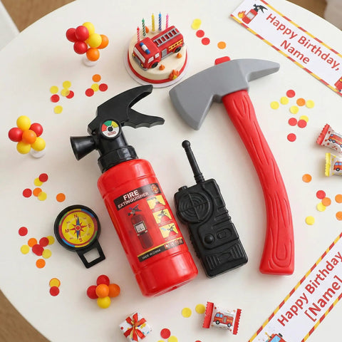 Kids Firefighter Costume Props Set With Water Squirt Fire Extinguisher Toy For Role Play Realistic Fireman Gear With Interphone Megaphone Axe And Toy Radio Perfect For Pretend Play Parties Educational Safety Activities