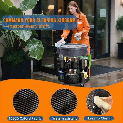 Heavy Duty Trash Can Caddy Apron For 32-55 Gallon Bins With Pro Grade Nylon Organizer And Adjustable Straps Commercial Cleaning Supplies Holder For Janitorial Duties Quick Install And Secure Fit