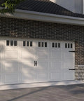Level Up Your Garage With These Badass Magnetic Door Hardware Sets Featuring Four Classic Faux Hinges And Two Sleek Handles Heavy Duty Magnets Grip Steel Like Glue Weather Ready Zero Assembly Required installed on a modern white garage door.