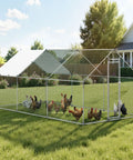 Large Metal Chicken Coop With Walk In Run And Spire Roof For Outdoor Backyard Farm Poultry Pen On Grass