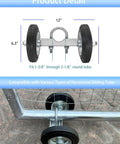 Heavy Duty Rolling Gate Wheel For 6 Inch Gates And Chain Link Fences Workhorse Gate Carrier Wheel For 1 3 8 To 2 1 8 Inch Frames Galvanized Steel Carrier Absorbs Shock And Prevents Gate From Dragging On Ground, showing dimensions.