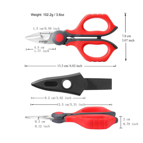 Heavy Duty 6 Inch Electrician Scissors With Micro Serrated Edge For Precise Stripping Network Cables Fiber Optics No Slip Wire Cutter Snips Pro Grade Tradesman Toolkit Essential, showing dimensions and design.
