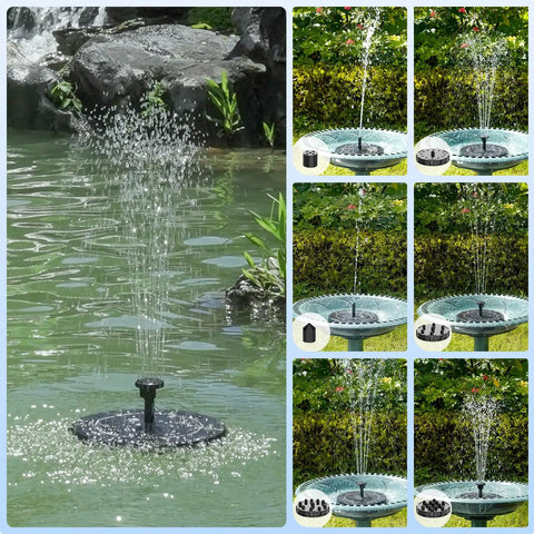 Sun Powered Solar Bird Bath Fountain Pump With 6 Nozzles For Outdoor Garden Pond Or Pool Floating 1.5W Solar Panel Eco Friendly