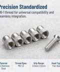 50 Pieces M6 Stainless Steel Rivet Nut Knurled Threaded Insert Nuts Cylinder Close End For Automotive Industrial And Furniture Repair Projects High Strength Heavy Duty Quick Install For Thin Metal Sheet Assemblies on gray surface with specifications