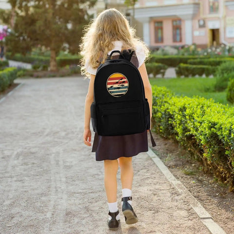 Girl walking with Retro Scuba Dive Style 16 Inch Laptop Backpack With Large Capacity Daypack For Travel Men And Women Durable Polyester Carryall With Padded Adjustable Straps And Anti Shrink Design