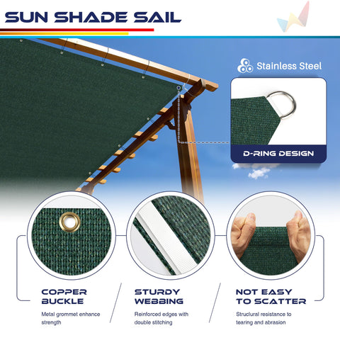 Outdoor Sun Shade Sail 18 By 26 Feet With Grommets And D Ring UV Blocking Breathable HDPE 180GSM Straight Edge Canopy