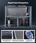 Hardcore Industrial Air Cooled Water Chiller With Dual High Output Compressors And A Massive Fifty Three Gallon Tank close-up on heat dissipation features.