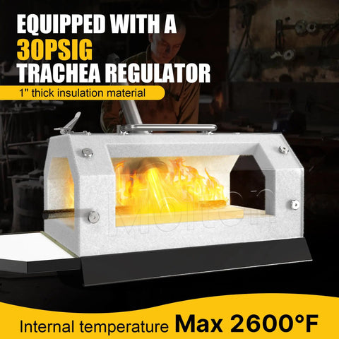 Portable One Burner Propane Forge For Blacksmithing And Knife Making, Heats Up To 2600 F, Bladesmithing Kit showcasing flames