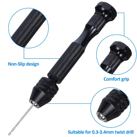 37 Piece Hand Twist Drill Tool Set With Pin Vise Mini Drill Bits And Bench Vise For Craft Carving Resin DIY Jewelry Making 0.3-1.2 Millimeter Range Super Handy For Detail Work At Home