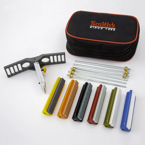 All In One Knife Sharpening Kit That Seriously Handles 6 Stones For Straight And Serrated Blades Angle Guide Portable Storage Pouch