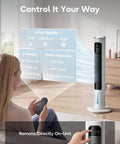 Woman using remote to operate Portable Windowless Air Cooler With Remote 37 Inch Ventless Evaporative Cooler Beats The Heat