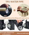 Close-up of TPU water pipe for mosquito netting, built-in hose for filling with water or sand, and velcro closures shown.