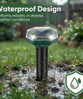 Solar Powered Ultrasonic Mole And Gopher Repeller Pack Of Four Waterproof Outdoor Pest Deterrents in rainy backyard