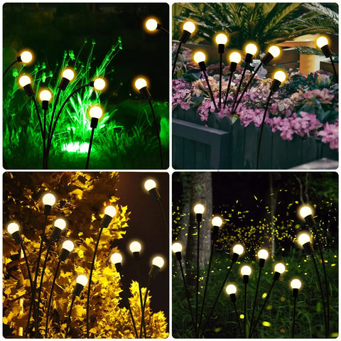 4 Pack 10 LED Solar Firefly Lights Upgraded Outdoor Garden Pathway Decor IP65 Waterproof Warm White Swaying Lights in garden