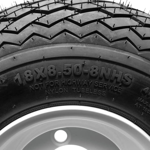 Sick Glossy White Steel Golf Cart Wheels And Durable Turf Replacement Tires Set Of Four with 18x8.50-8 nylon tube-less tire.
