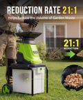 Man using Powerful Electric Wood Chipper Mulcher with 15 Amp Motor, 1.8 Inch Cutting Diameter, 50L Collection Bag, Anti Jam Reduction 21 to 1.