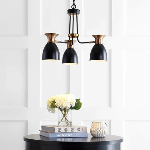 20 Inch Dope Black And Brass Gold Modern Metal LED Pendant Light Fixture With Adjustable Hanging Ceiling Lamp, black shade