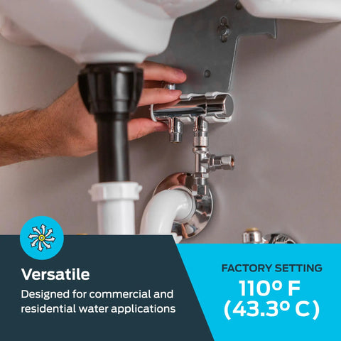 3/8 Inch Thermostatic Mixing Valve With Compression Connections, Tee And Integral Checks For Under-Sink Use No Sweat Scald