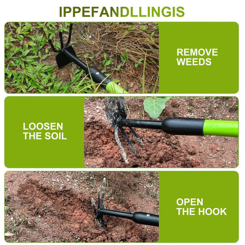 Versatile Telescoping Dual Head Garden Weeder And Cultivator loosens soil, removes weeds, adjustable handle in use