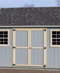 Heavy Duty 4 Inch T Strap Door Hinge 270 Degree Swing Matte Black Finish 10 Pack 2mm Thick installed on shed doors