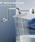 Solid Brass Shower Head Swivel Ball Connector For 8 Inch Shower Head With G One Half Male Thread 360 Degree Adjustable Swivel Chrome Finish RustProof No Fuss Install And No Flow Restriction, chrome connector on shower head