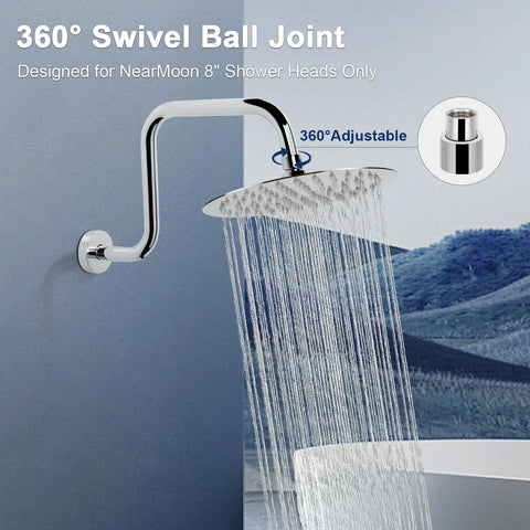 Solid Brass Shower Head Swivel Ball Connector For 8 Inch Shower Head With G One Half Male Thread 360 Degree Adjustable Swivel Chrome Finish RustProof No Fuss Install And No Flow Restriction, chrome connector on shower head
