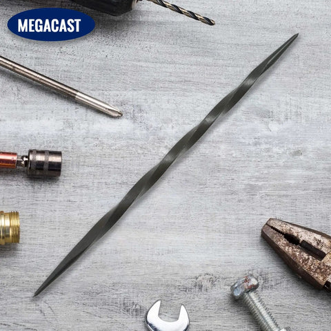 Heavy Duty Double Ended Steel Scribe Featuring A Knuckle Friendly Twist Handle And Hella Precise Dual Tapered Tips For Quick Metal Marking Layout Etching Work For Tough Tradesmen And Weekend Warriors on a workbench.