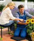 Man using Heavy Duty Garden Kneeler And Seat With Thick 1.8 Inch EVA Foam Pad Foldable Bench With 2 Tool Pouches in garden
