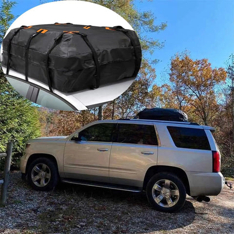 Road Trip Ready Roof Cargo Bag Heavy Duty 600D Water Resistant Gear Carrier on SUV for family trips and camping