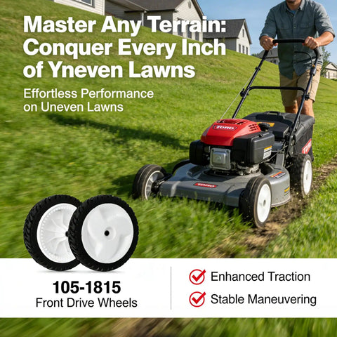 Front Drive Wheels Replacement For 22 Inch Recycler Lawn Mower With 8 Inch Diameter Wheels Compatible With Recycler Self Propelled Models 20016 20065 20005 Gear Assembly 2 Pack Easy Install No Fuss Durability shown with mower on grass