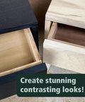 Contrasting black and natural wood drawers treated with Intense Black Water Based Wood Stain Pre Treatment For Indoor Use.