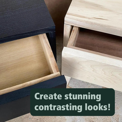 Contrasting black and natural wood drawers treated with Intense Black Water Based Wood Stain Pre Treatment For Indoor Use.