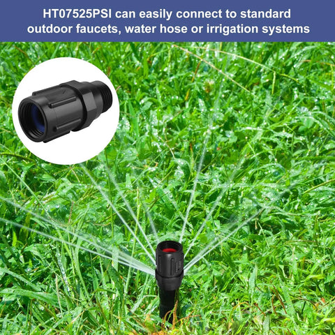 2 Pack 25 PSI Garden Hose Pressure Regulator For Drip Irrigation Systems Three Quarter Inch FHT To Three Quarter Inch MHT shown in use