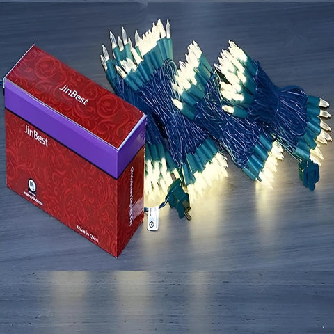 200 LED Warm White Christmas Lights On 66ft Green Wire UL Certified Commercial Grade with box packaging