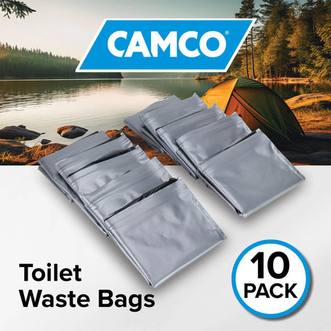 Biodegradable Powder Toilet Waste Bags With Leak Proof Double Bag Design For No Mess Camping RVing Hiking And Boating Ten Pack