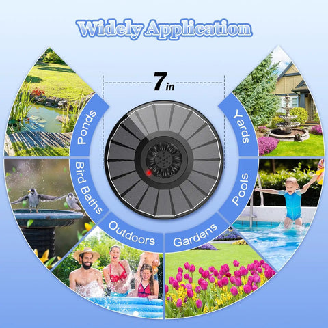 Image showing solar fountain with 2000mAh battery and smart indicator, 3.5W glass water pump for bird baths, gardens, ponds, pools.