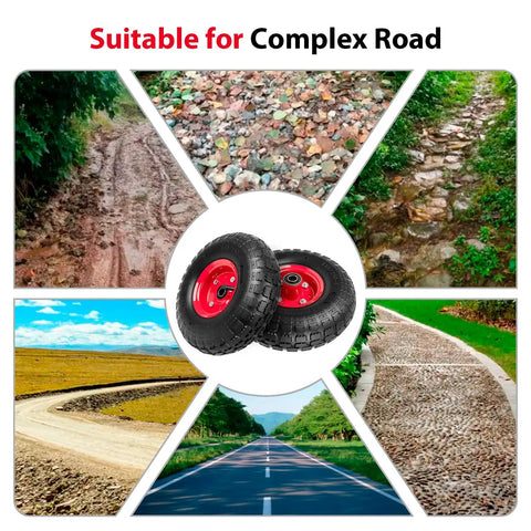 4.10/3.50-4 Tire And Wheel Set on varied terrain illustrating versatility