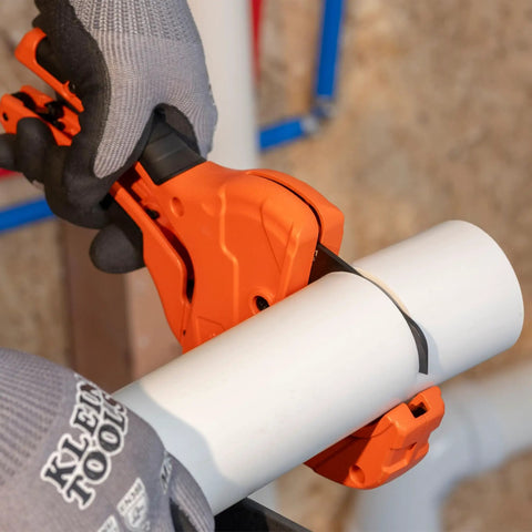 Ratcheting PVC Pipe Cutter For 2 Inch ID Pipes And 2 3 Eighths Inch OD, One Handed Operation, Lightweight Soft Grip Handles, Replaceable Blades, Cuts Schedule 40 And 80 PVC CPVC And PEX cutting white PVC pipe