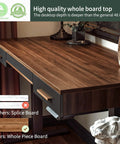 Slick Electric Sit Stand Desk With 3 Integrated Drawers showcases a mid-century black walnut top and steel frame, ideal for home offices.