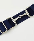 Equestrian Elastic Belt For Women Two Piece Riding Belt Set With Gold Surcingle And Silver Bit Buckle Dark Blue Adjustable Waist Belt