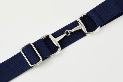 Equestrian Elastic Belt For Women Two Piece Riding Belt Set With Gold Surcingle And Silver Bit Buckle Dark Blue Adjustable Waist Belt