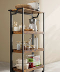 Large 4-Tier Collapsible Wooden Storage Shelf with Heavy Duty 100 Lb Capacity and Locking Wheels Space Saving Organizer