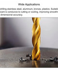 Close-up of titanium plated drill bit cutting metal, showing Go To 5/16-20 UN Straight Flute Tap And 7.0mm Twist Drill Bit Set